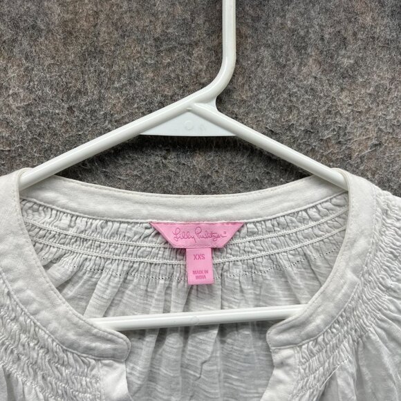 Lilly Pulitzer Shirt Top Womens XXS White Sleeveless Linen Smocked Lightweight - Picture 8 of 9